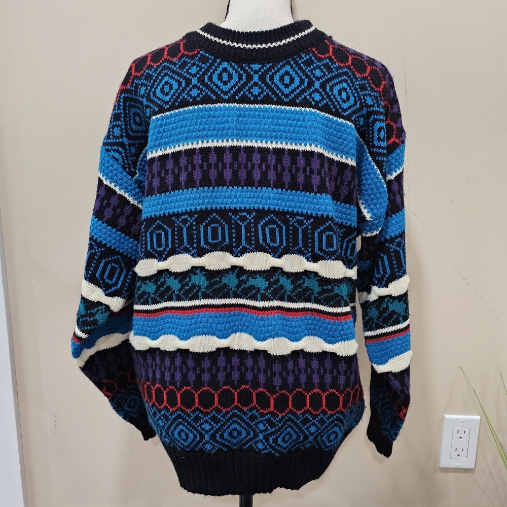 Vintage Lightning Bolt Knit Striped Multicolor Crewneck  Coogi Style Sweater